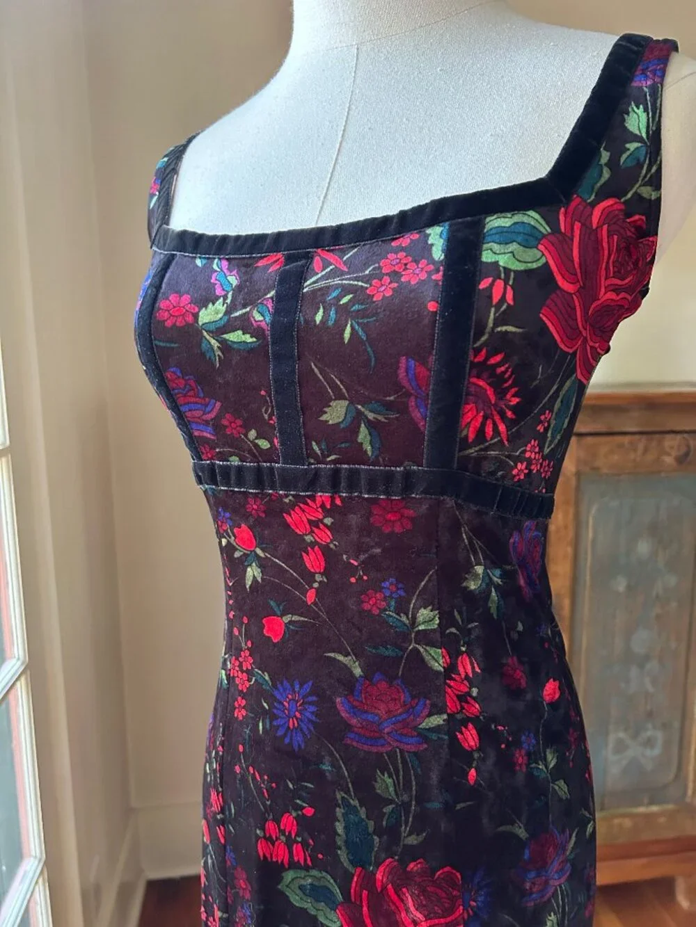 Vintage Betsey Johnson New York Velvet Floral Maxi Dress - Picture 3 of 8